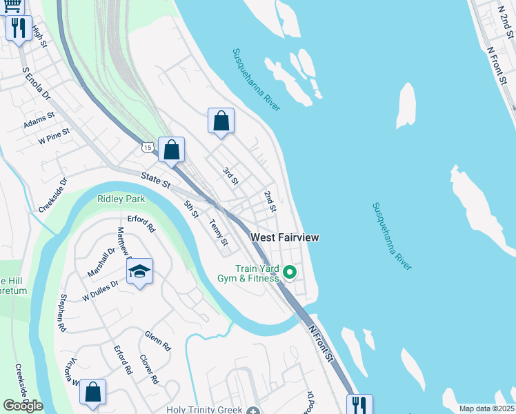 map of restaurants, bars, coffee shops, grocery stores, and more near 1307 2nd Street in Enola