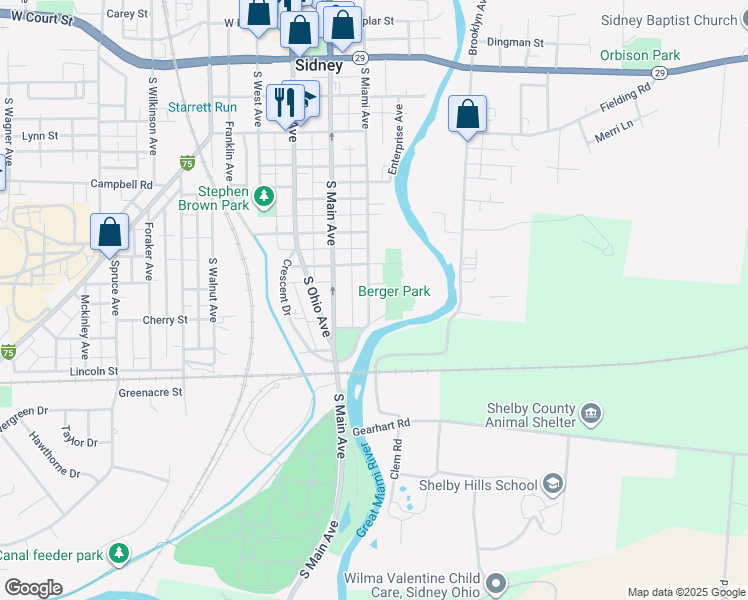map of restaurants, bars, coffee shops, grocery stores, and more near 844 South Miami Avenue in Sidney