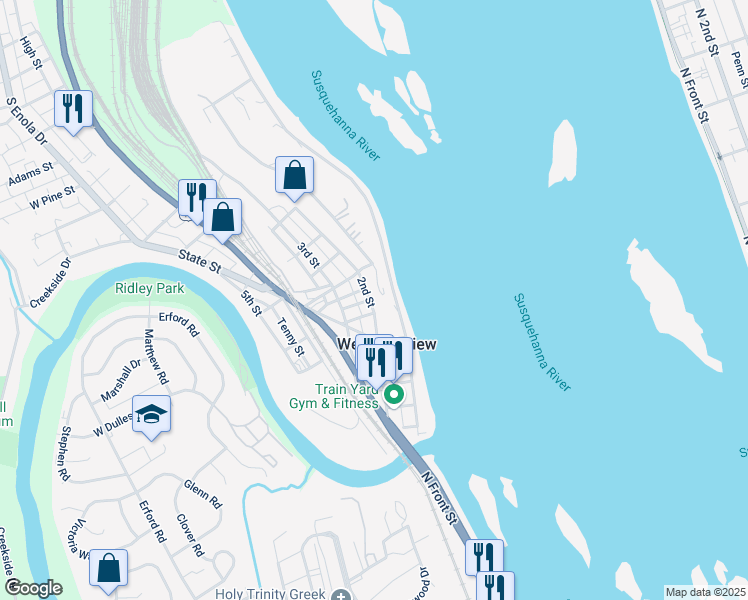 map of restaurants, bars, coffee shops, grocery stores, and more near 1307 2nd Street in Enola