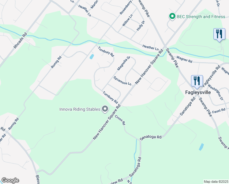 map of restaurants, bars, coffee shops, grocery stores, and more near 2410 Fairview Lane in Gilbertsville
