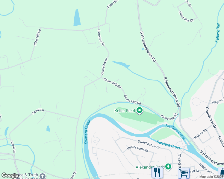 map of restaurants, bars, coffee shops, grocery stores, and more near 94 Stone Mill Road in Dauphin County