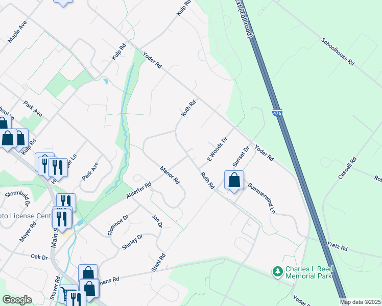 map of restaurants, bars, coffee shops, grocery stores, and more near 154 Ruth Road in Harleysville