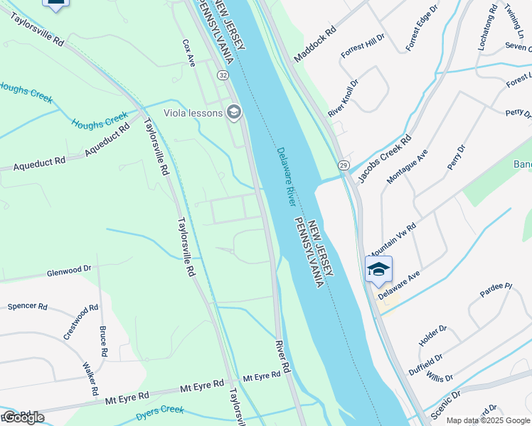 map of restaurants, bars, coffee shops, grocery stores, and more near 956 River Road in Washington Crossing