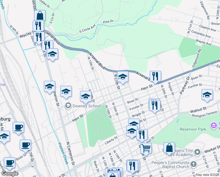 map of restaurants, bars, coffee shops, grocery stores, and more near 1219 North 16th Street in Harrisburg