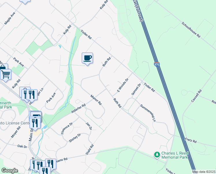 map of restaurants, bars, coffee shops, grocery stores, and more near 154 Ruth Road in Harleysville