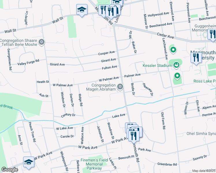 map of restaurants, bars, coffee shops, grocery stores, and more near 9 Harbor Court in West Long Branch