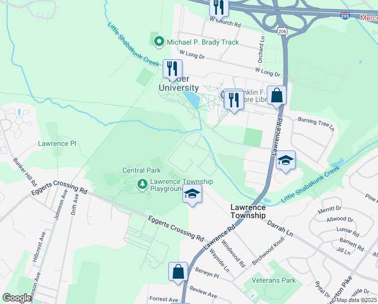 map of restaurants, bars, coffee shops, grocery stores, and more near 501 White Pine Circle in Lawrence Township