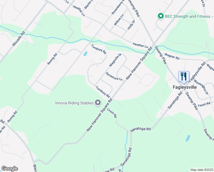 map of restaurants, bars, coffee shops, grocery stores, and more near 2410 Fairview Lane in Gilbertsville