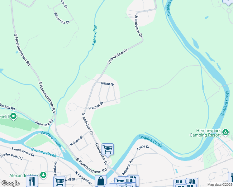 map of restaurants, bars, coffee shops, grocery stores, and more near 62 Arthur Street in Hummelstown