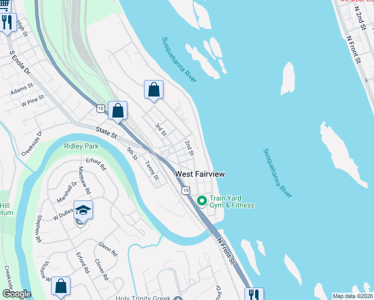 map of restaurants, bars, coffee shops, grocery stores, and more near 1307 2nd Street in Enola