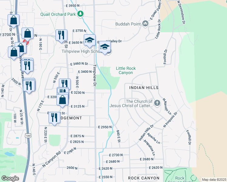map of restaurants, bars, coffee shops, grocery stores, and more near 741 East 3230 North in Provo