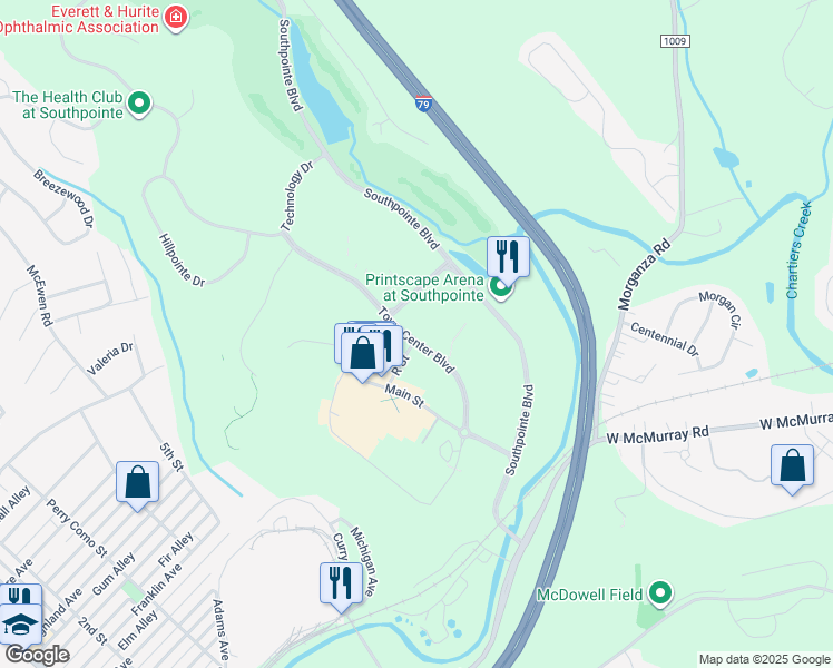 map of restaurants, bars, coffee shops, grocery stores, and more near in Canonsburg