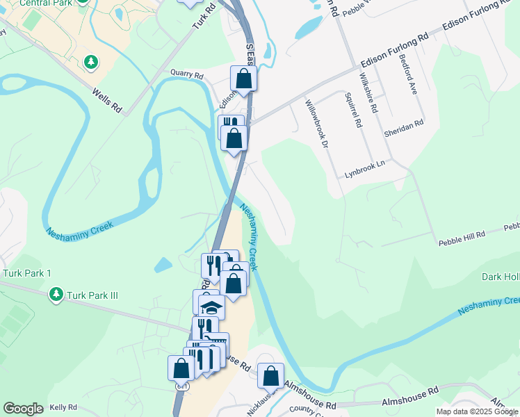 map of restaurants, bars, coffee shops, grocery stores, and more near 62 Duane Road in Doylestown