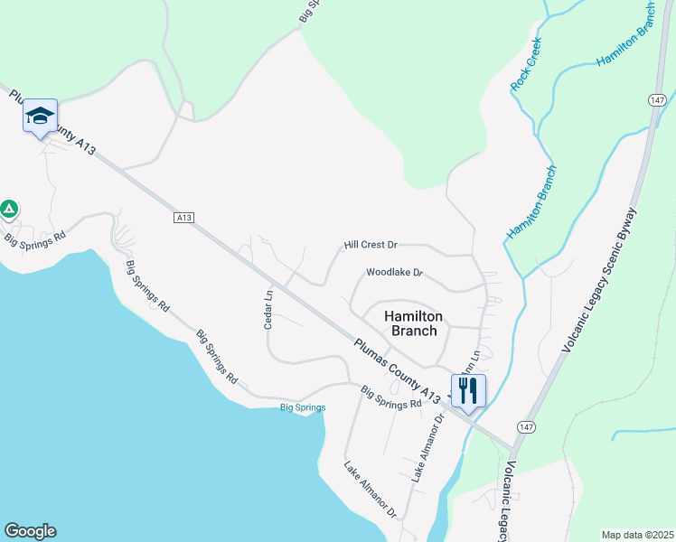 map of restaurants, bars, coffee shops, grocery stores, and more near 3344 Hill Crest Drive in Hamilton Branch