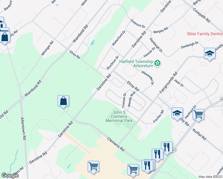 map of restaurants, bars, coffee shops, grocery stores, and more near 2921 Adams Drive in Hatfield