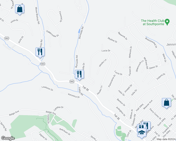 map of restaurants, bars, coffee shops, grocery stores, and more near 1402 Lucia Drive in Canonsburg