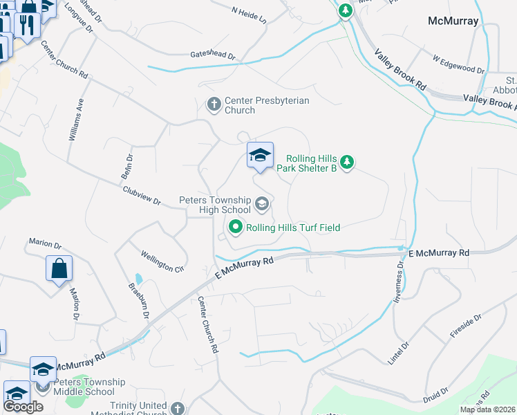 map of restaurants, bars, coffee shops, grocery stores, and more near 436 East McMurray Road in McMurray