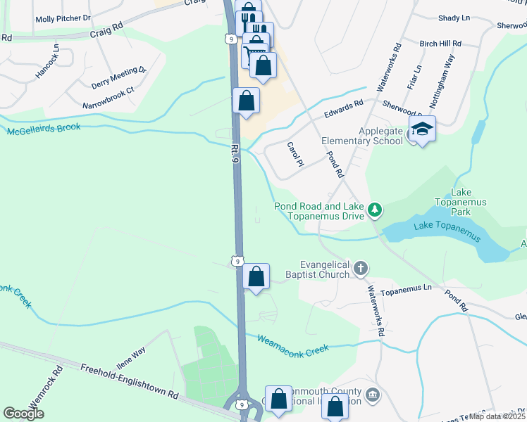 map of restaurants, bars, coffee shops, grocery stores, and more near 5 U.S. 9 in Freehold
