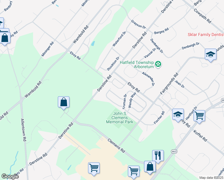 map of restaurants, bars, coffee shops, grocery stores, and more near 2921 Adams Drive in Hatfield