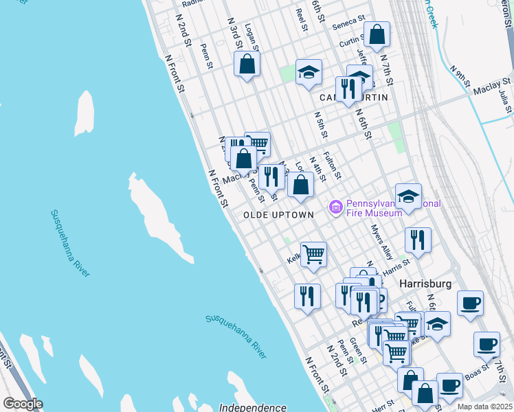map of restaurants, bars, coffee shops, grocery stores, and more near 1936 North 2nd Street in Harrisburg