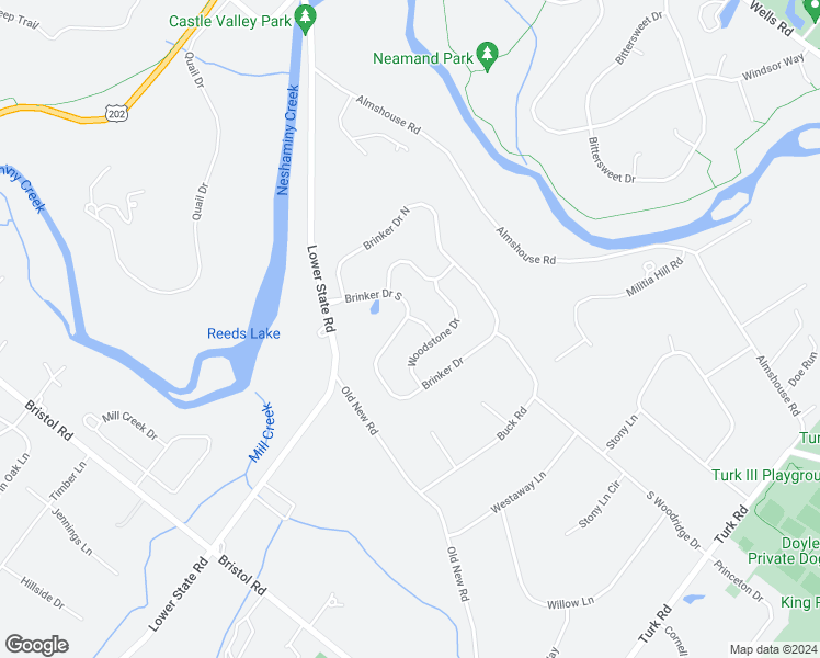 map of restaurants, bars, coffee shops, grocery stores, and more near 82 Brinker Drive in Doylestown
