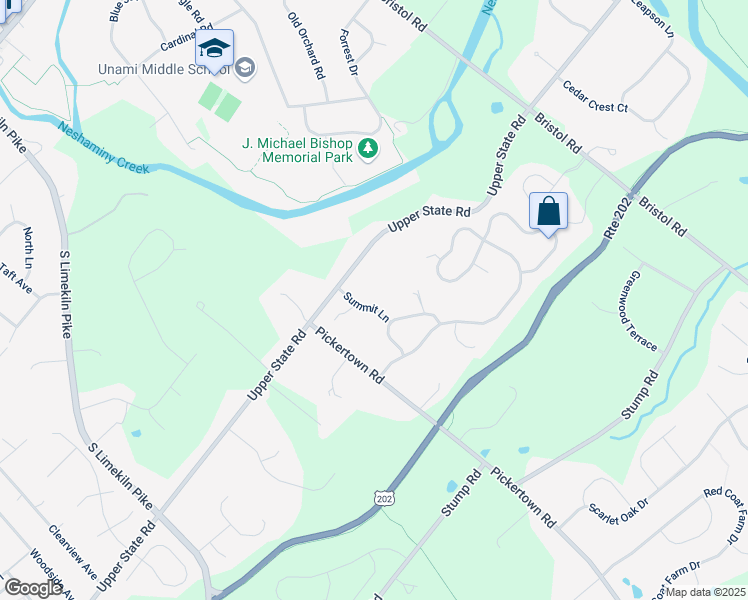 map of restaurants, bars, coffee shops, grocery stores, and more near 3791 Summit Lane in Chalfont