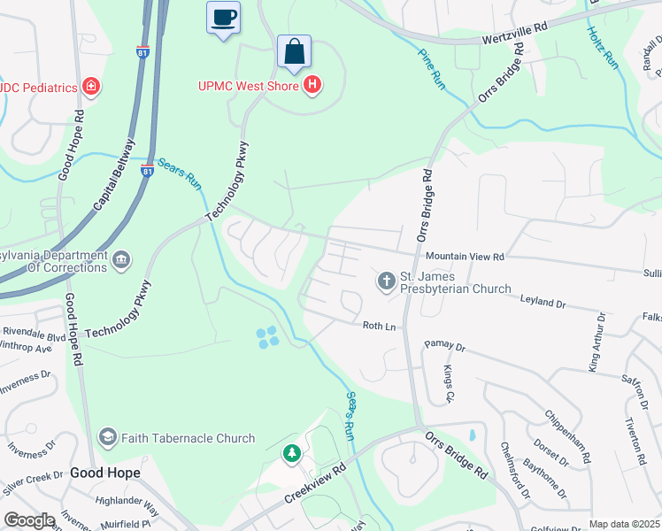 map of restaurants, bars, coffee shops, grocery stores, and more near 4175 Mountain View Road in Mechanicsburg
