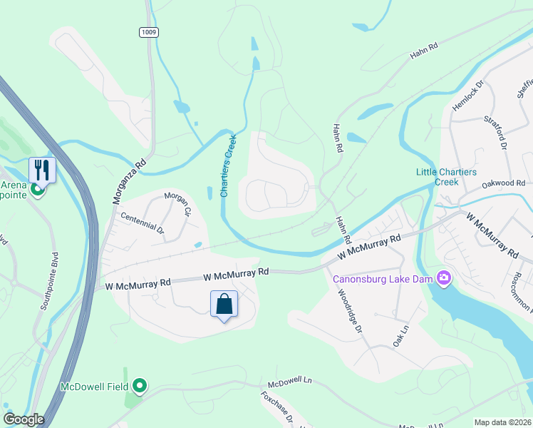 map of restaurants, bars, coffee shops, grocery stores, and more near 131 Liberty Boulevard in Canonsburg