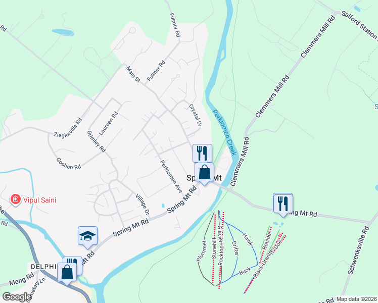 map of restaurants, bars, coffee shops, grocery stores, and more near 18 Main Street in Schwenksville