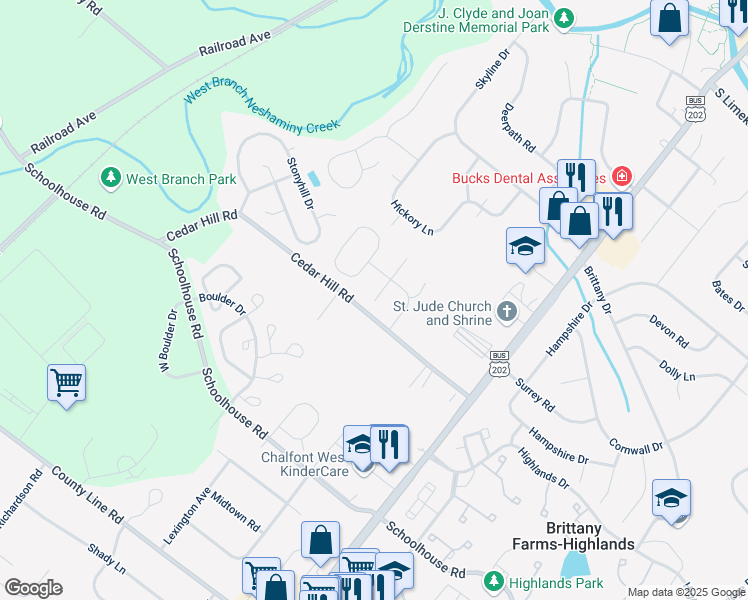 map of restaurants, bars, coffee shops, grocery stores, and more near 102 Sugar Bush Court in Chalfont