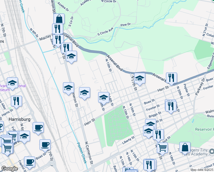 map of restaurants, bars, coffee shops, grocery stores, and more near 1329 North 14th Street in Harrisburg
