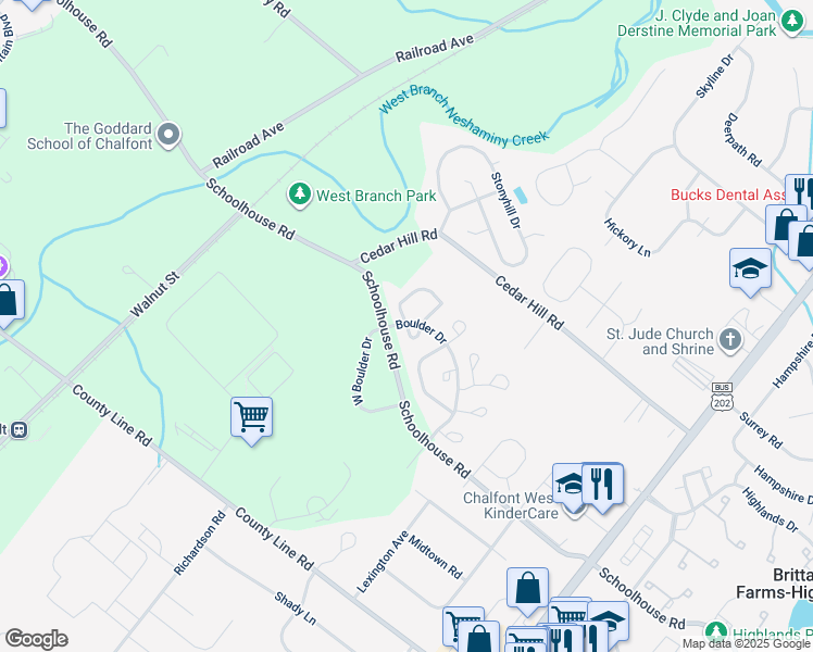 map of restaurants, bars, coffee shops, grocery stores, and more near 710 Stafford Court in Chalfont