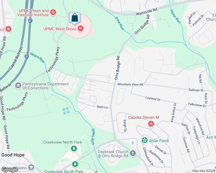 map of restaurants, bars, coffee shops, grocery stores, and more near 4119 Mountain View Road in Mechanicsburg
