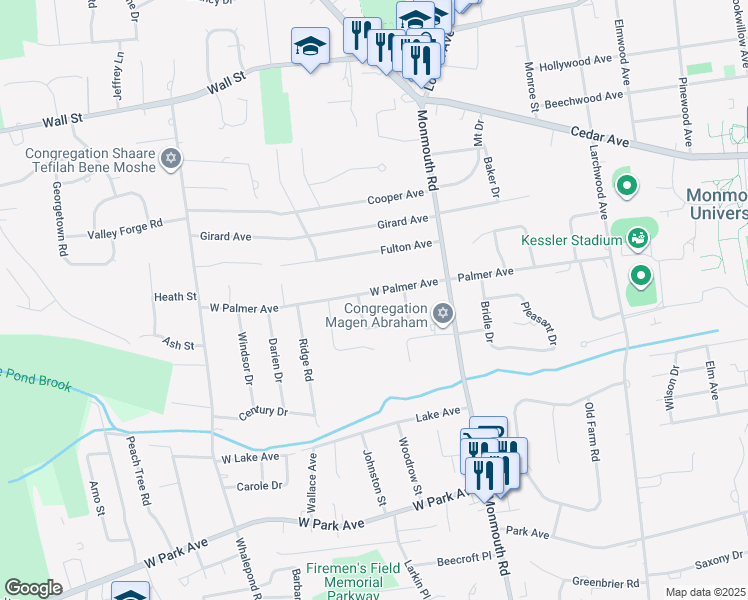 map of restaurants, bars, coffee shops, grocery stores, and more near 120 West Palmer Avenue in West Long Branch