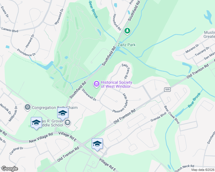 map of restaurants, bars, coffee shops, grocery stores, and more near 8 Zaitz Farm Road in West Windsor Township