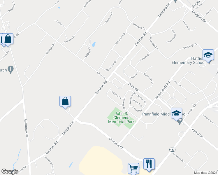 map of restaurants, bars, coffee shops, grocery stores, and more near 2914 Adams Drive in Hatfield