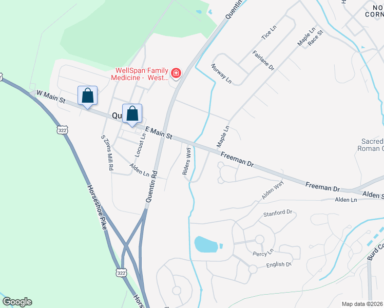 map of restaurants, bars, coffee shops, grocery stores, and more near 195 Riders Way in Lebanon