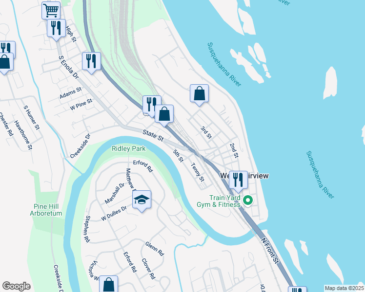 map of restaurants, bars, coffee shops, grocery stores, and more near 425 State Street in Enola