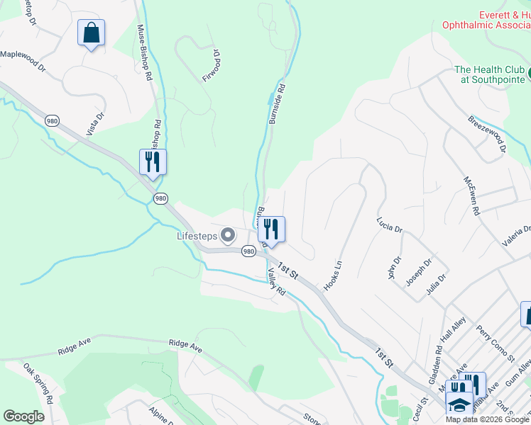 map of restaurants, bars, coffee shops, grocery stores, and more near 110 Rose Avenue in Canonsburg