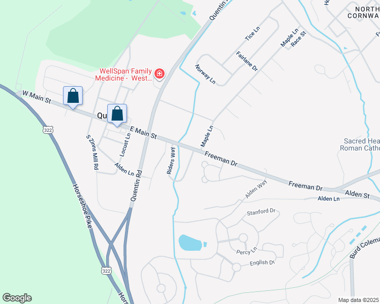 map of restaurants, bars, coffee shops, grocery stores, and more near 103 Riders Way in Lebanon