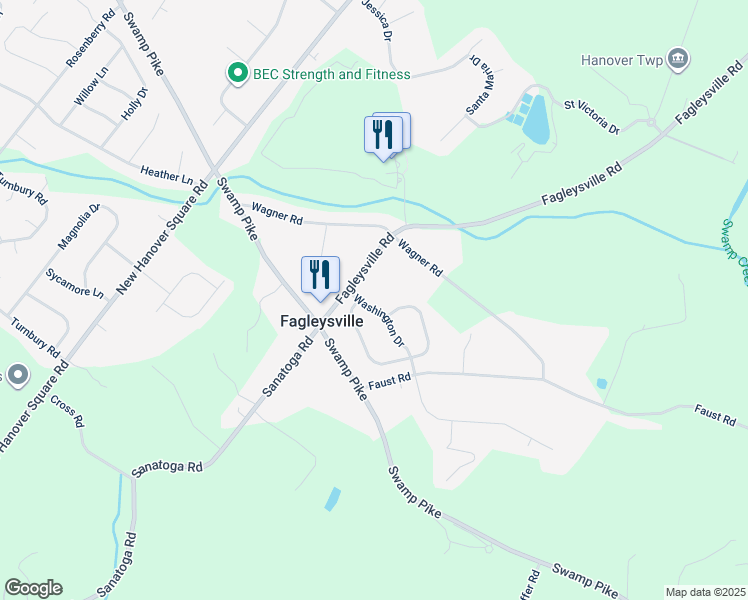 map of restaurants, bars, coffee shops, grocery stores, and more near 2500 Washington Drive in Gilbertsville