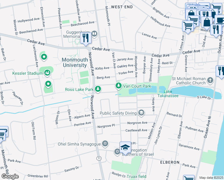map of restaurants, bars, coffee shops, grocery stores, and more near 866 Van Court Avenue in Long Branch