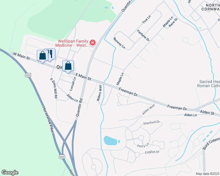 map of restaurants, bars, coffee shops, grocery stores, and more near 103 Riders Way in Lebanon