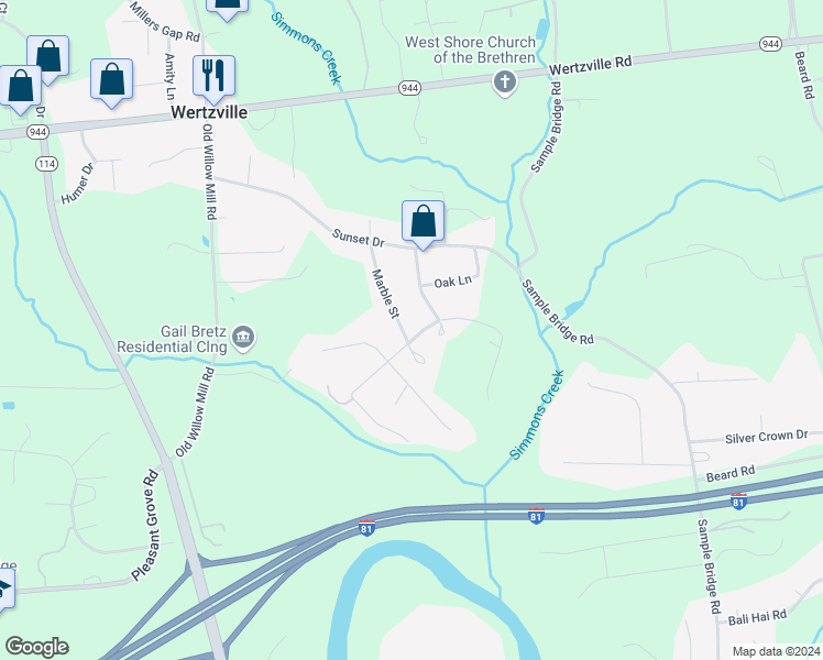 map of restaurants, bars, coffee shops, grocery stores, and more near 6 Pine Hill Avenue in Mechanicsburg