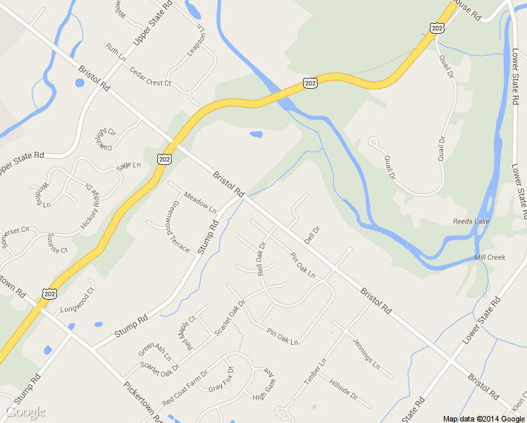 map of restaurants, bars, coffee shops, grocery stores, and more near 3535 Bristol Road in Doylestown