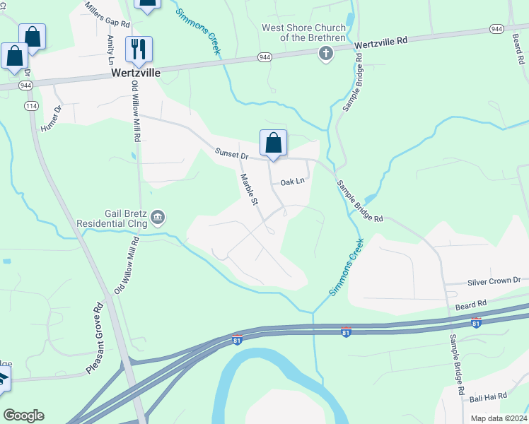 map of restaurants, bars, coffee shops, grocery stores, and more near 6 Pine Hill Avenue in Mechanicsburg