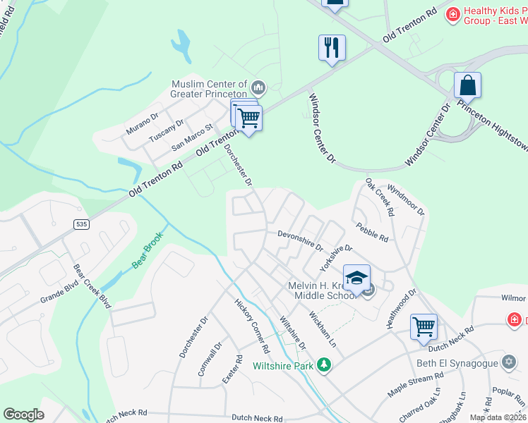 map of restaurants, bars, coffee shops, grocery stores, and more near 5 Princeton Arms N I in East Windsor