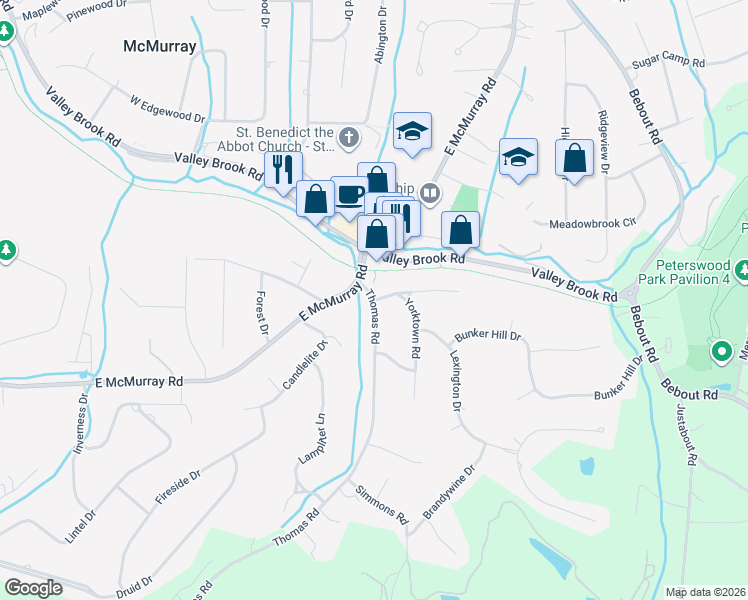 map of restaurants, bars, coffee shops, grocery stores, and more near 107 Saratoga Drive in McMurray