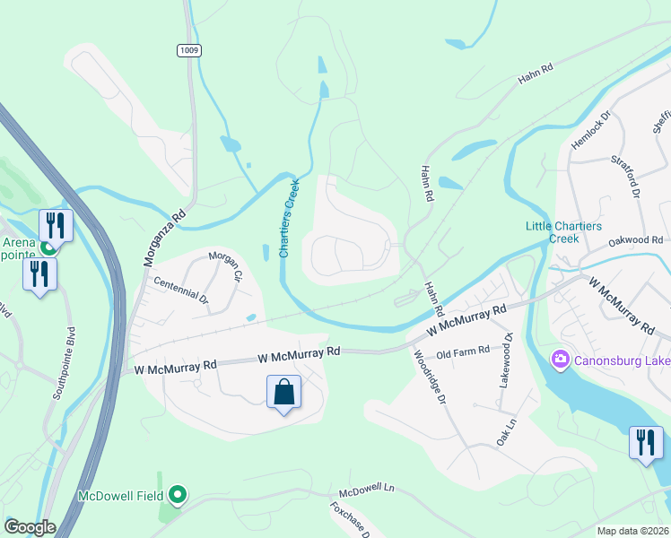 map of restaurants, bars, coffee shops, grocery stores, and more near 131 Liberty Boulevard in Canonsburg