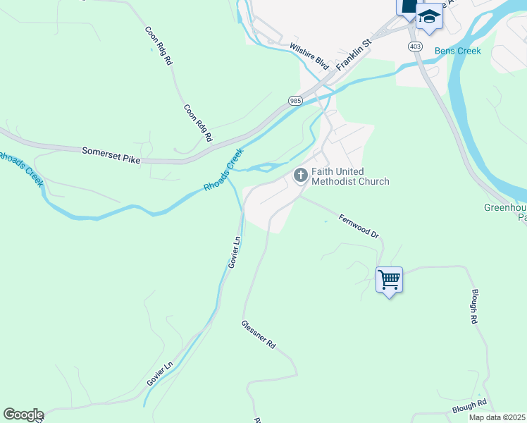 map of restaurants, bars, coffee shops, grocery stores, and more near 147 School Street in Johnstown